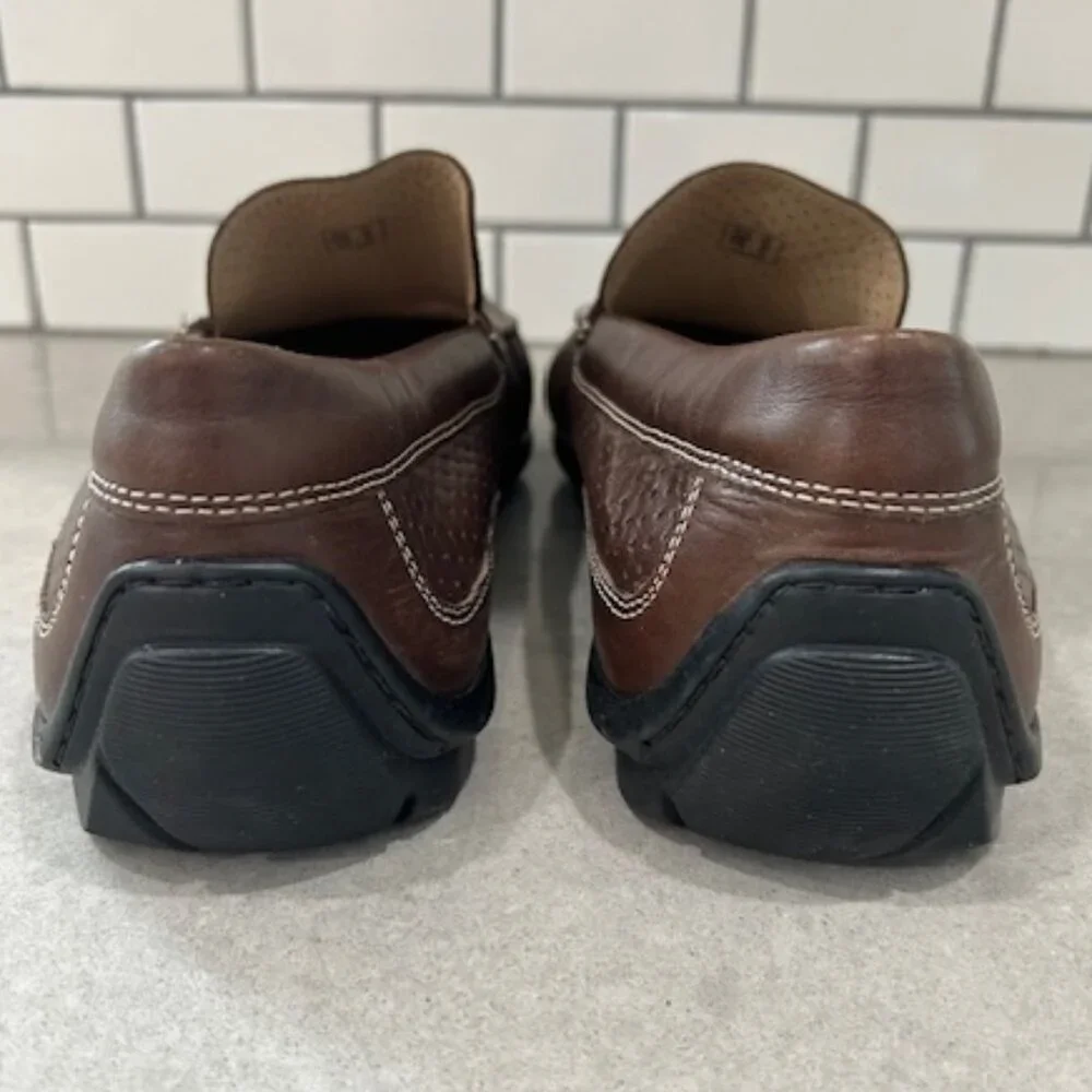 Ecco Men's Brown Genuine Leather Perforated Loafers Sz 11 Excellent